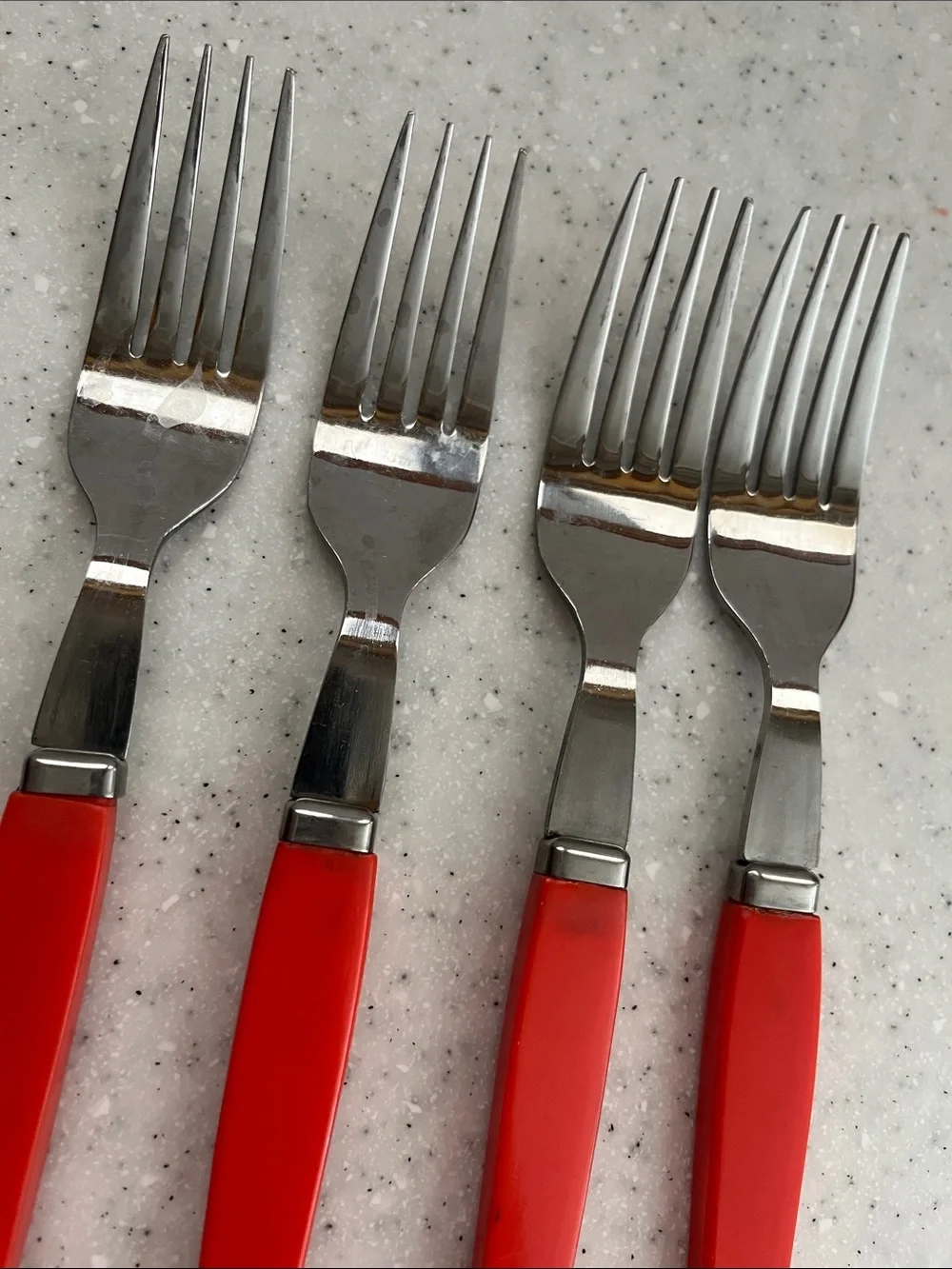 Vtg IIC Stainless Japan Red Handle Flatware 4 Settings 2 Serving Spoons *READ*